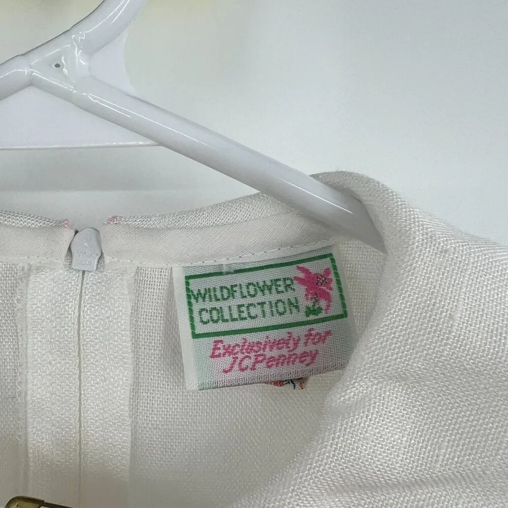 Vintage Wildflower Collection JCPenney Girls White Dress Pink Ribbon Size 6X USA